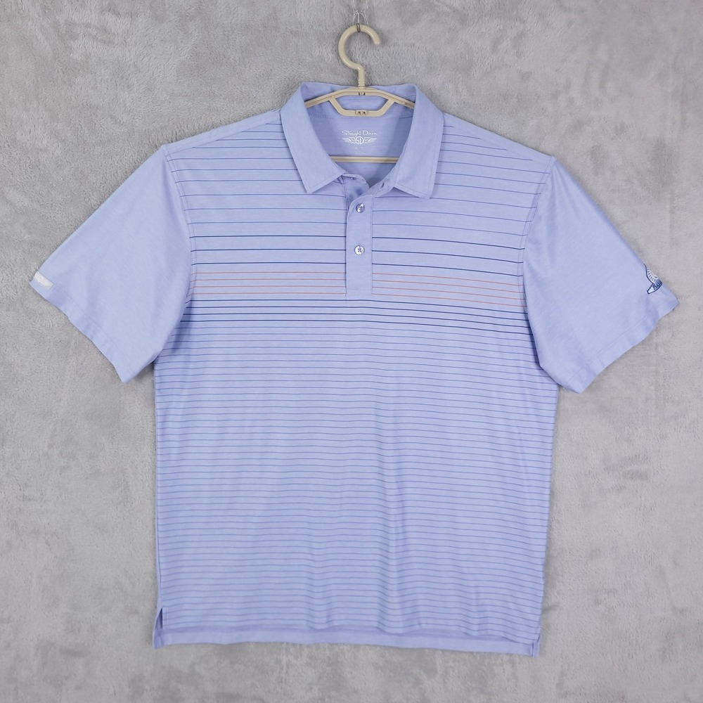 Straight Down Polo Shirt Golf  Mens XL Blue Striped Blue Performance BallenIsles
